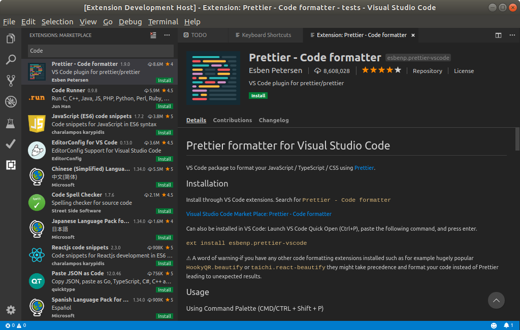 visual studio code prettier